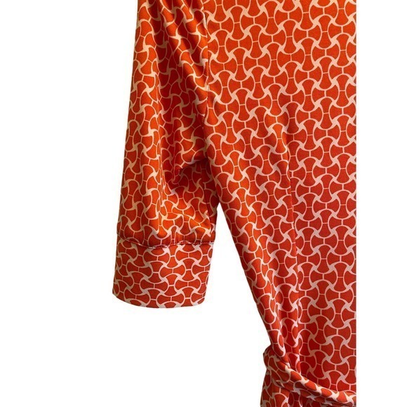 Laundry Orange Geometric Collared, V-Neck Button Down Dress, Tie & 3/4 Sleeves - Picture 2 of 8